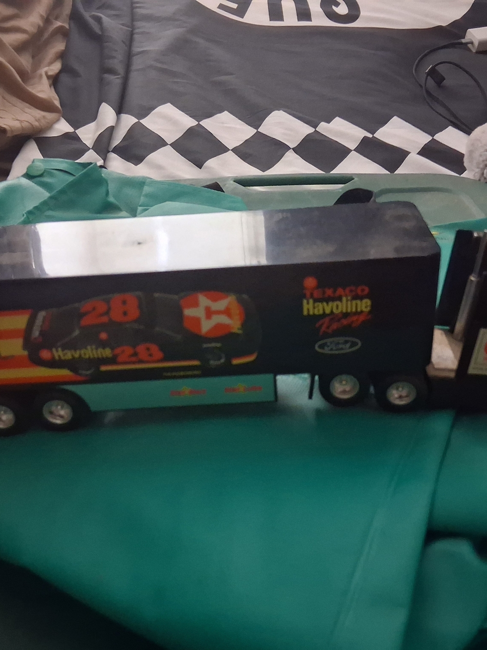 Nascar Havoline Black & Teal Race Car Transporter Toy